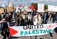 Hundreds of peace protesters rally outside british base in cyprus