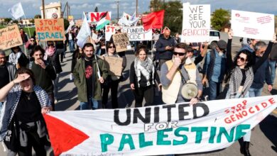 Hundreds of peace protesters rally outside british base in cyprus