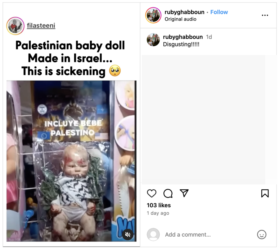 This palestinian baby doll was not fabricated in israel