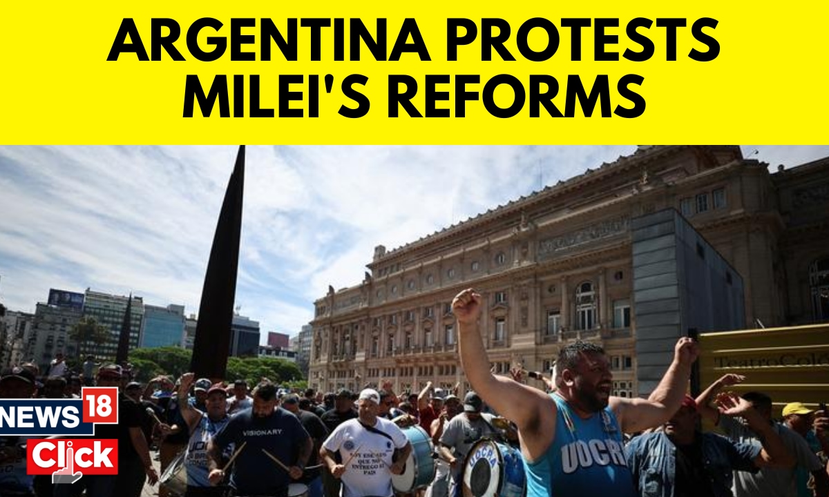 Thousands rally in argentina to protest against milei s far right economic reforms